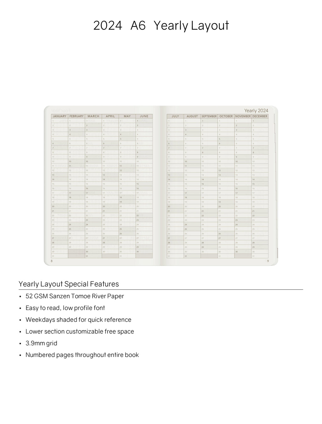 2024 A6 Weekly Planner - 52gsm Tomoe River Paper (Stacked 