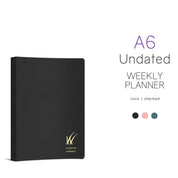 Wonderland 222's A6 undated planner with a weekly spread on fountain pen friendly paper. Additional colors shown.