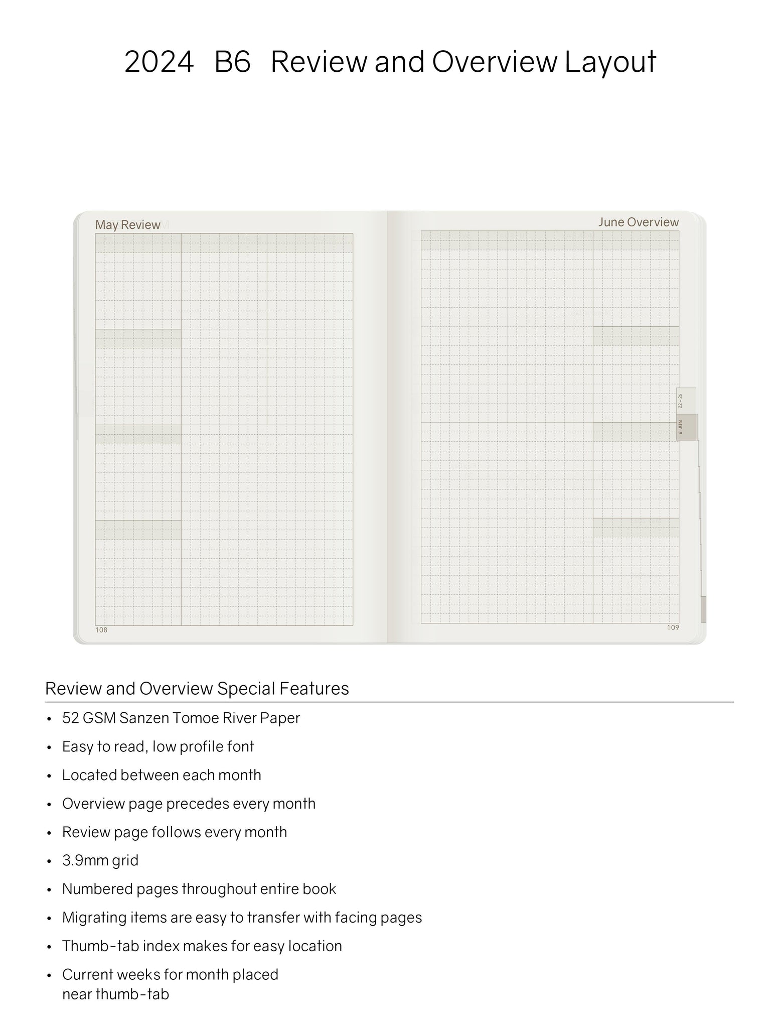 IMPERFECT | 2024 B6 Weekly Planner - 52gsm Tomoe River Paper (Stacked Weekends)