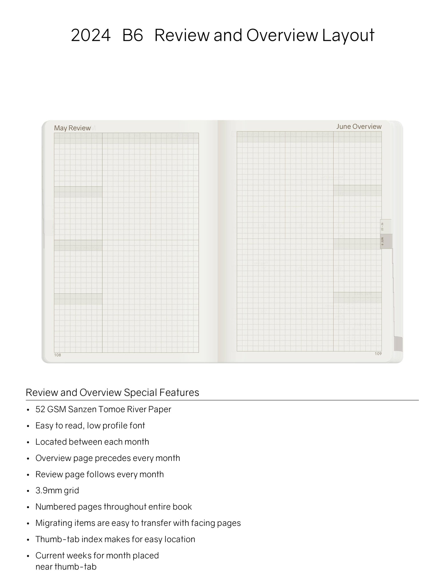 2024 B6 Weekly Planner - 52gsm Tomoe River Paper (All in One)