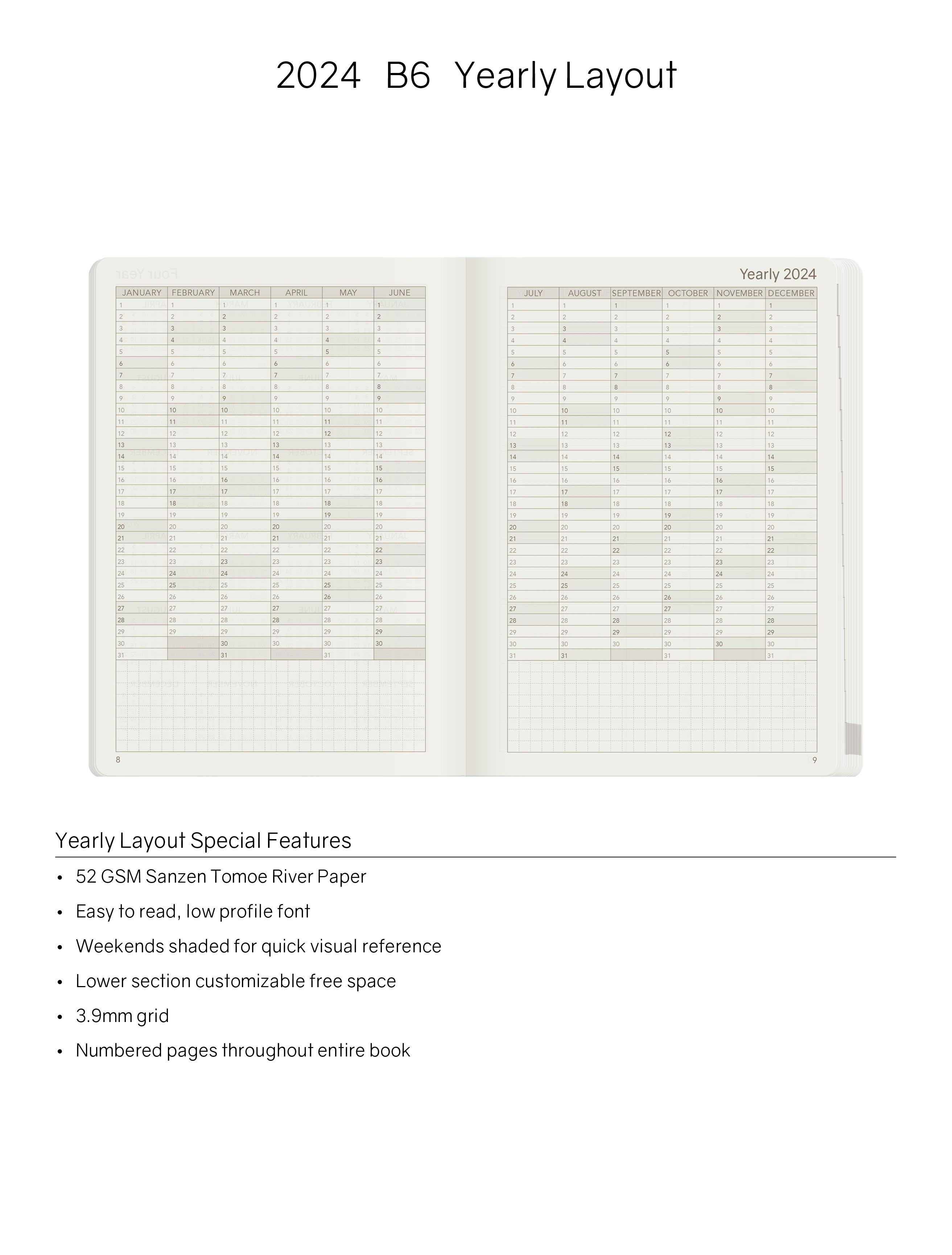 2024 B6 Weekly Planner - 52gsm Tomoe River Paper (All in One)