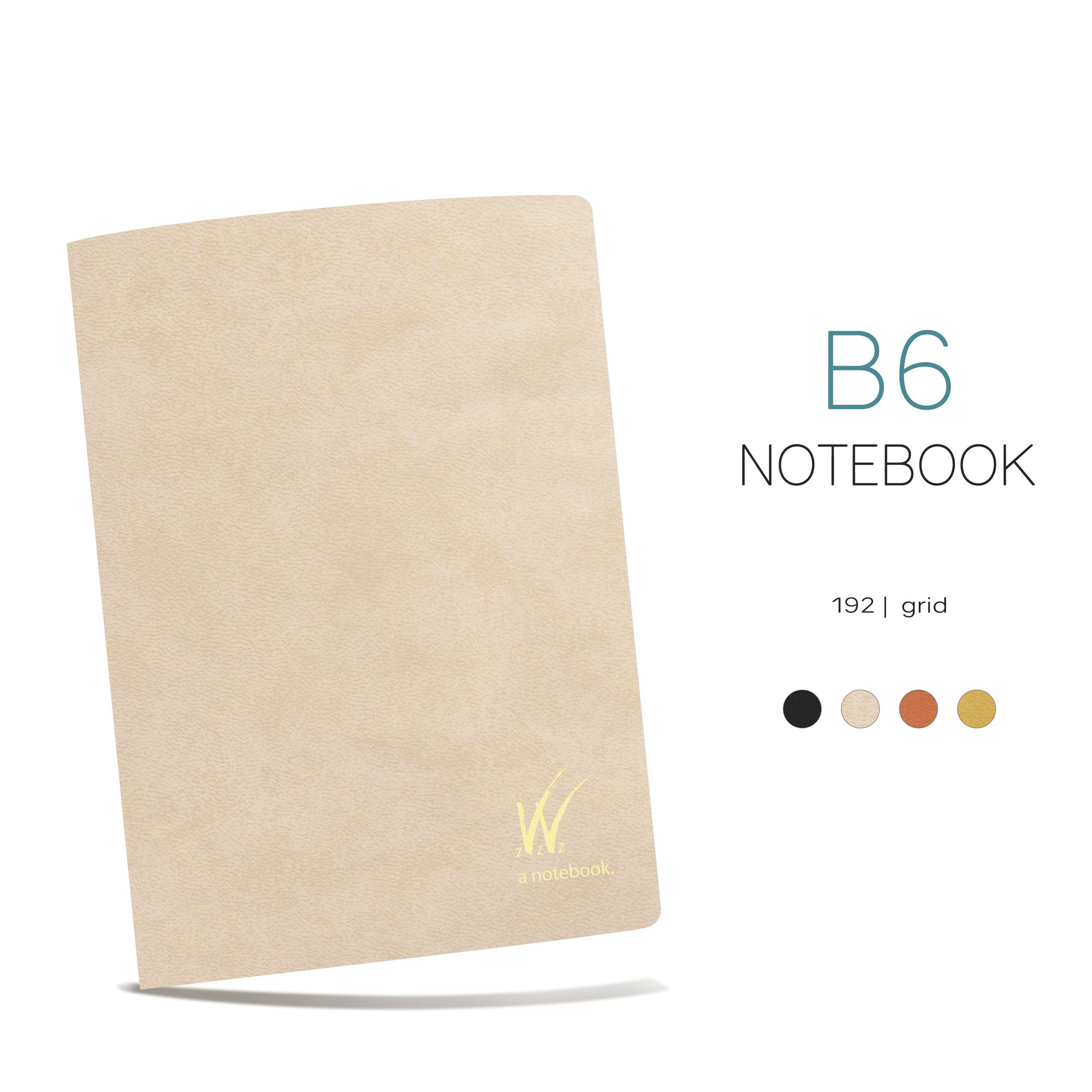 Wonderland 222 B6 notebook in Pumice  with textured cover, 192-page grid layout, minimalist design, fountain pen friendly paper. Other color options shown.