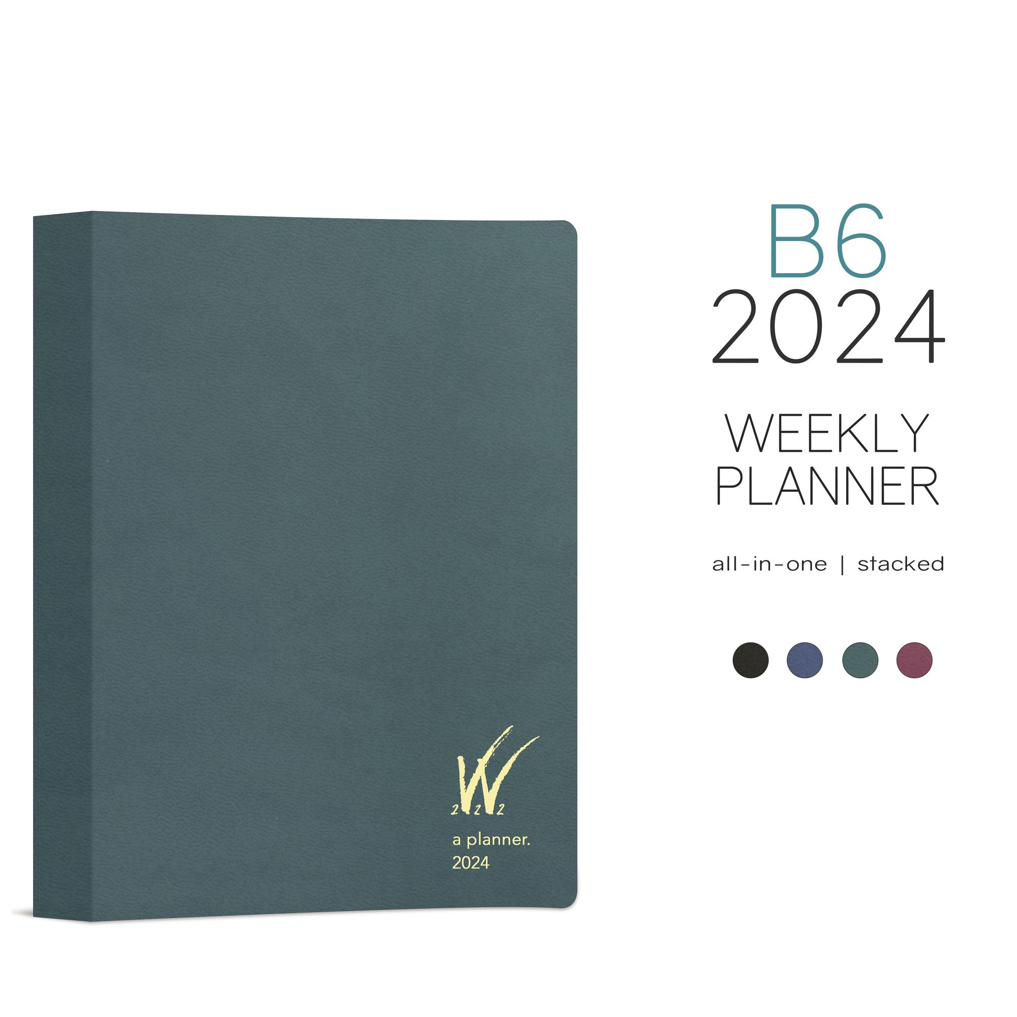 Wonderland 222 All-in-one weekly stacked planner in evergreen with additional colors shown below.
