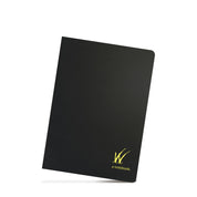 Wonderland 222 notebook in midnight sky black with a gold branding in the lower corner with premium tomoe river paper