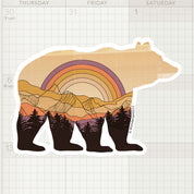 Wonderland 222 wildlife sticker with rainbow mountain landscape inside bear silhouette