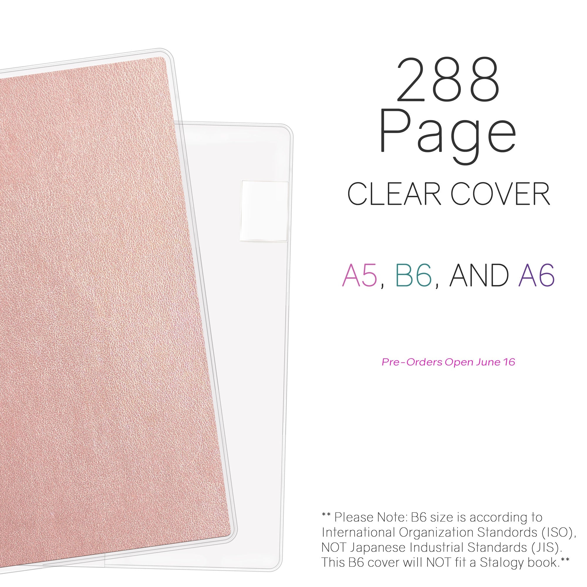 Vinly Clear Cover for 288 page wonderland 222 Core Planner in sizes A5, B6 and A6