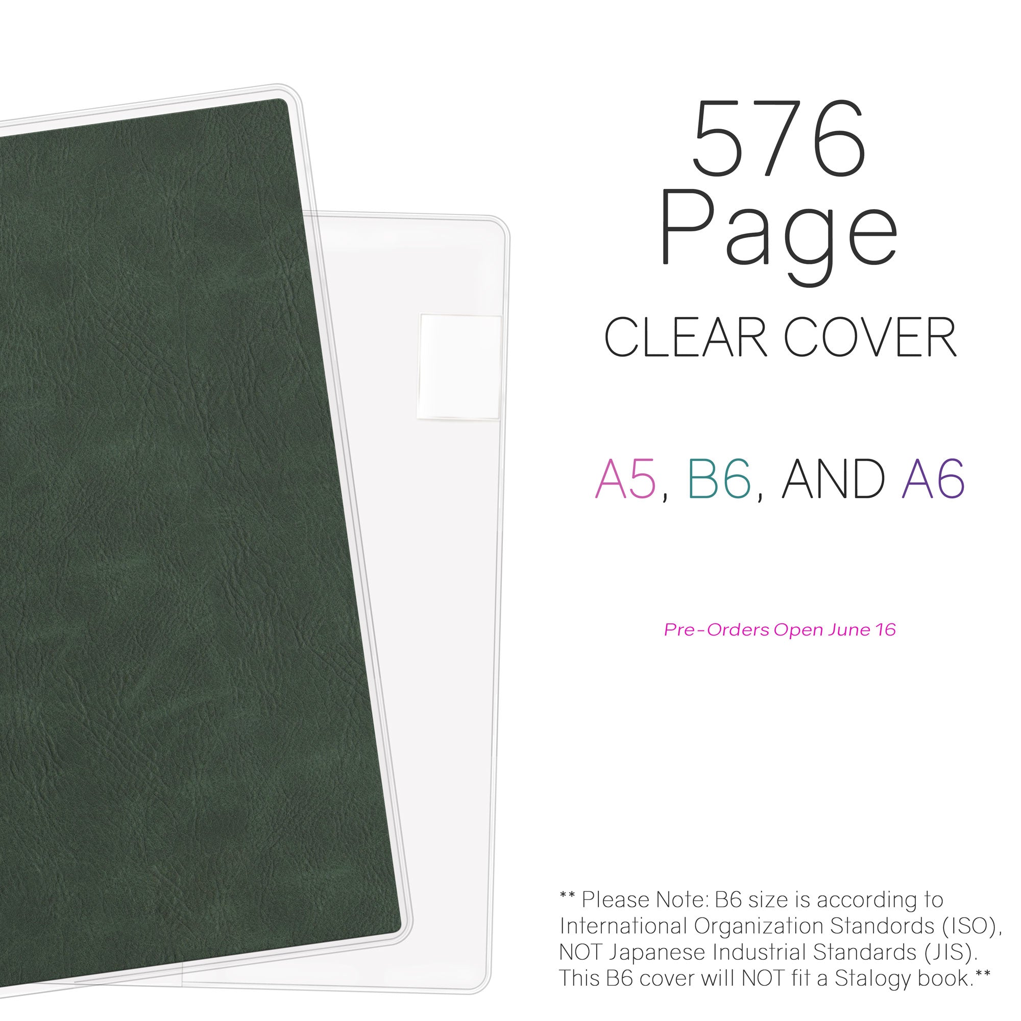 Vinly Clear Cover for 576 page wonderland 222 All in One planners in sizes A5, B6 and A6