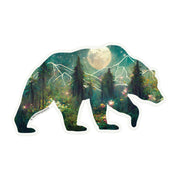 Wonderland 222 bear sticker with enchanted forest and full moon illustration