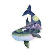 Wonderland 222 orca whale sticker with mountain and moon watercolor illustration