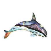 Wonderland 222 orca whale sticker with watercolor space and ocean illustration