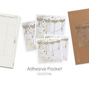 Wonderland 222 planner accessories.  Clear and Celestial themed vinyl self adhesive pockets.