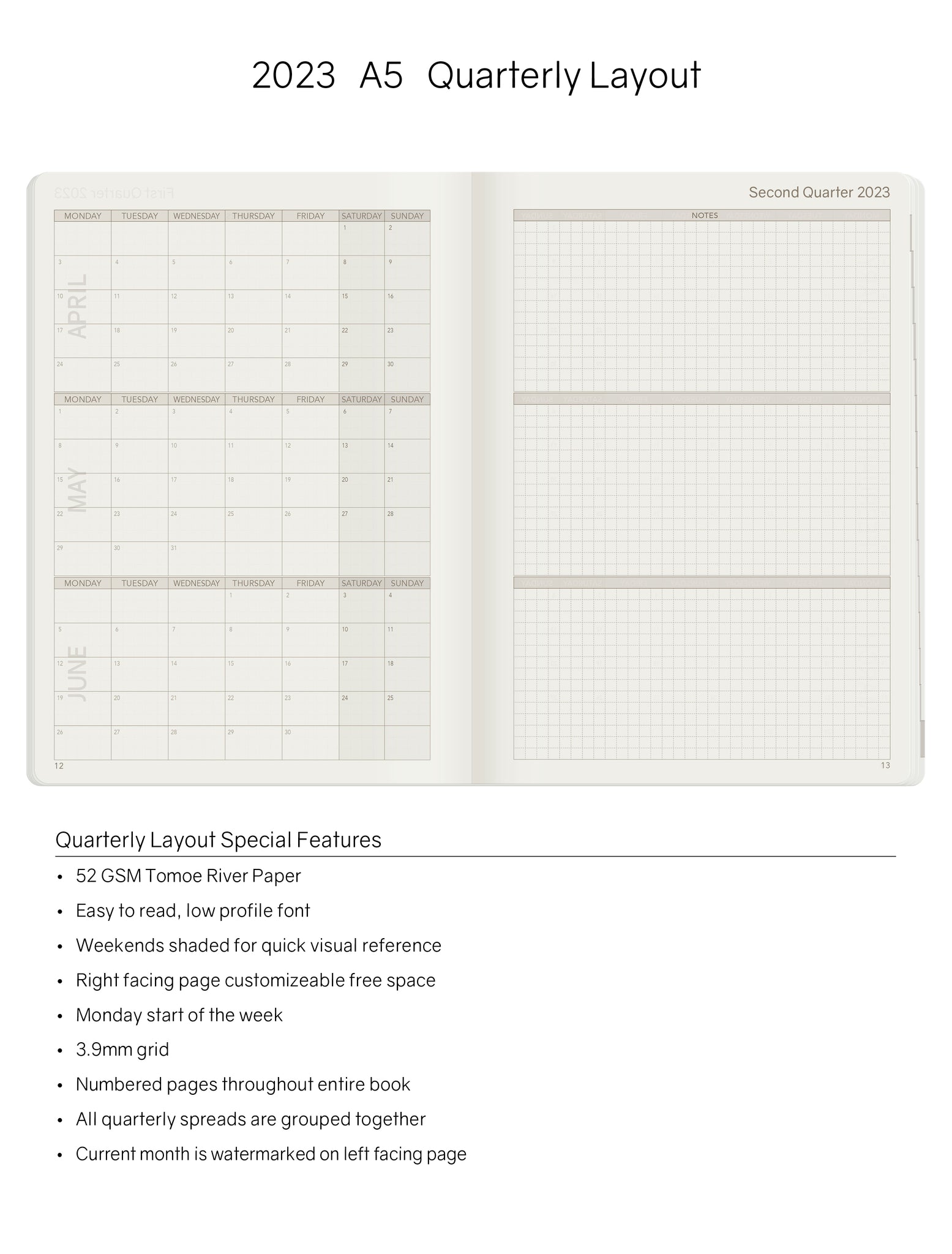 2023 A5 Weekly Planner - 52gsm Tomoe River Paper