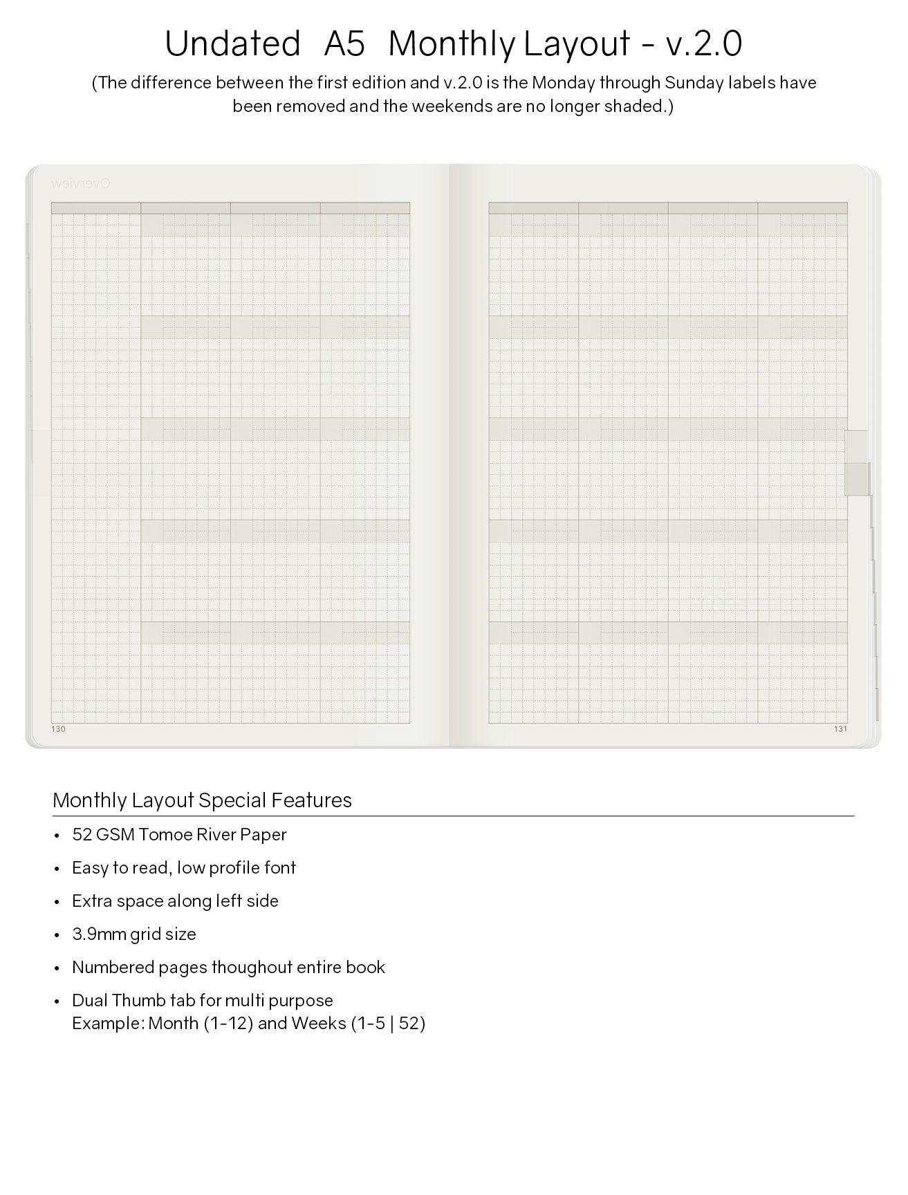 A5 Undated Weekly Planner v.2 - 52gsm Tomoe River Paper