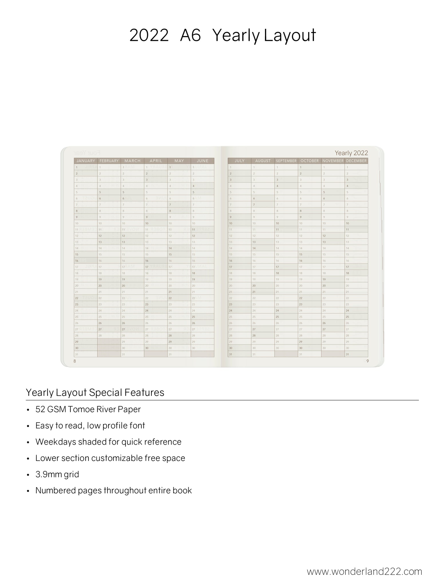 Overstock Sale! - A6 2022 Weekly Planner - 52gsm Tomoe River Paper