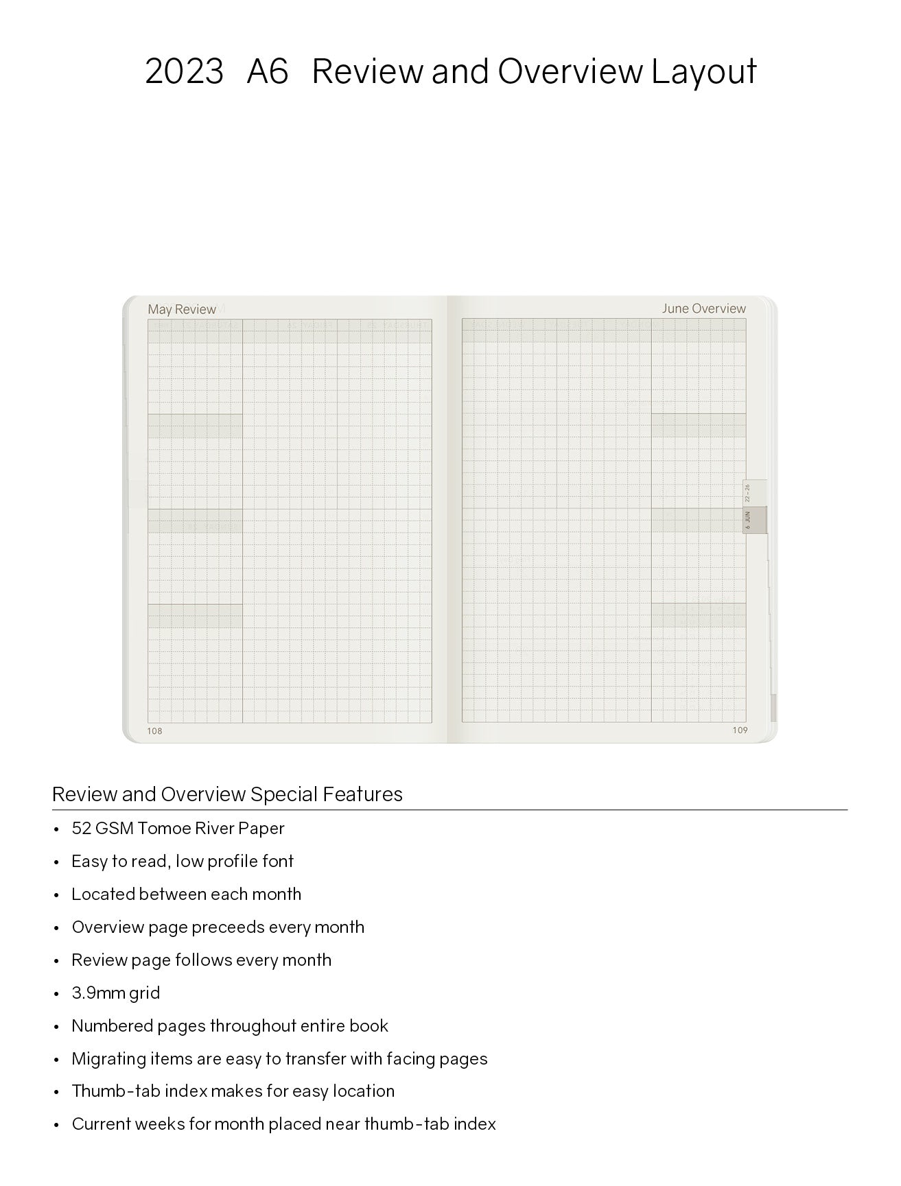 2023 A6 Weekly Planner - 52gsm Tomoe River Paper