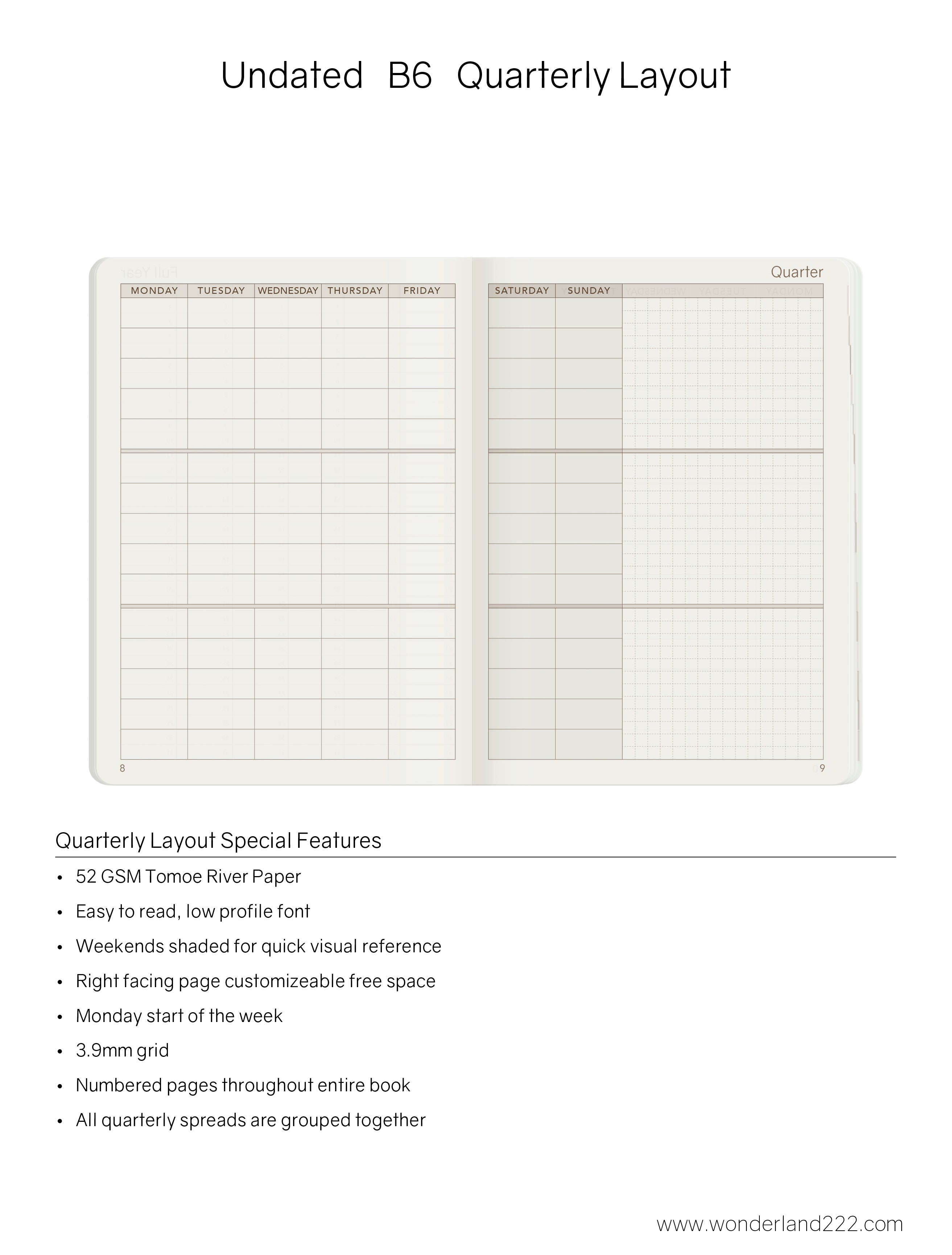 B6 Undated Weekly Planner v.1 | 2022 Edition | Core | Stacked Weekends