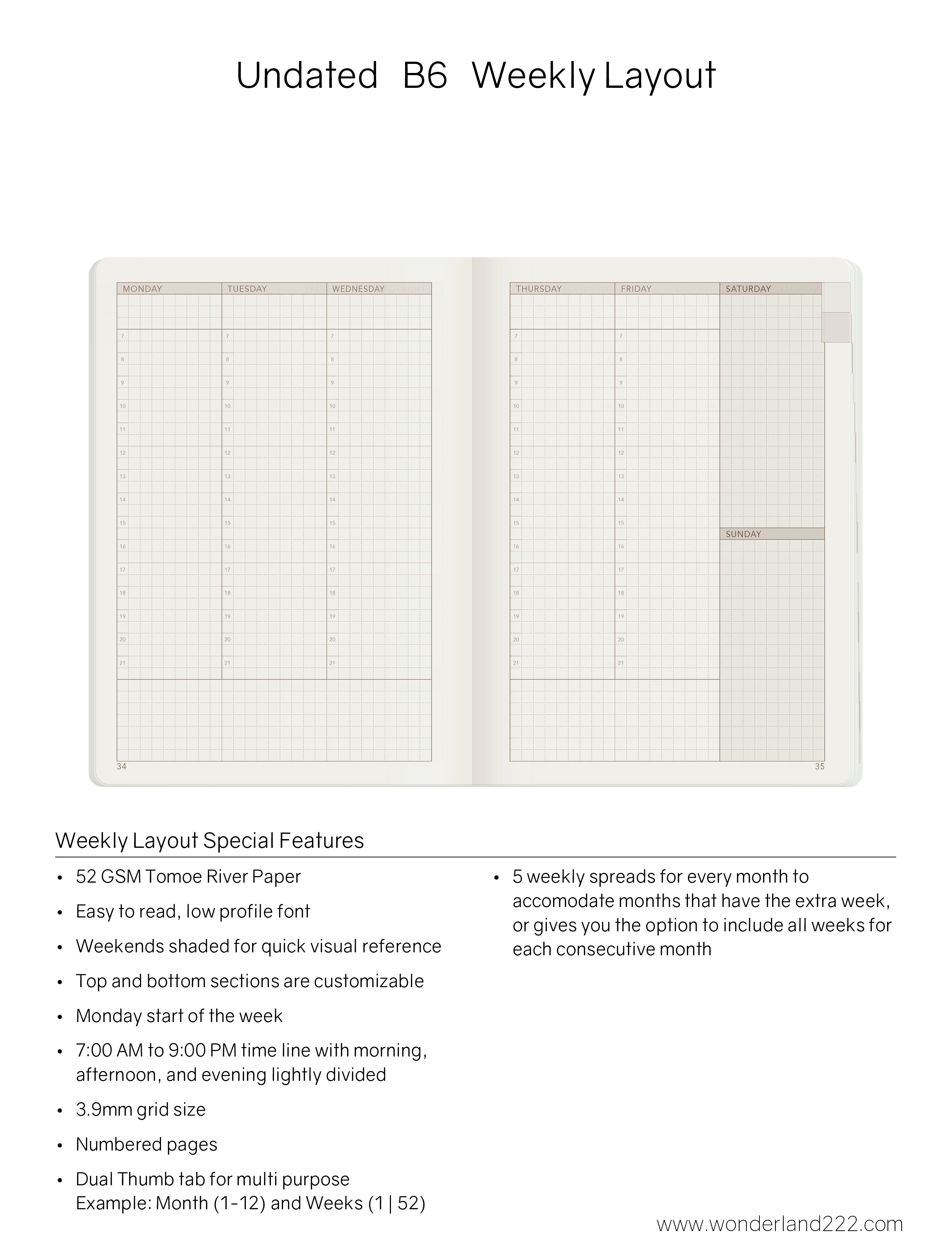 B6 Undated Weekly Planner v.1 | 2022 Edition | Core | Stacked Weekends