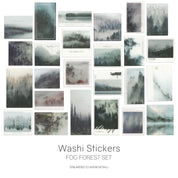 Wonderland 222 decorative forest sticker set with mist covered trees, lakes, mountains, and moody landscapes