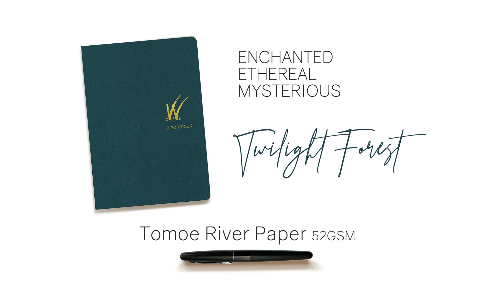 Wonderland 222 notebook in Twilight forest with an ethereal teal color and 52gsm Tomoe River fountain pen friendly paper