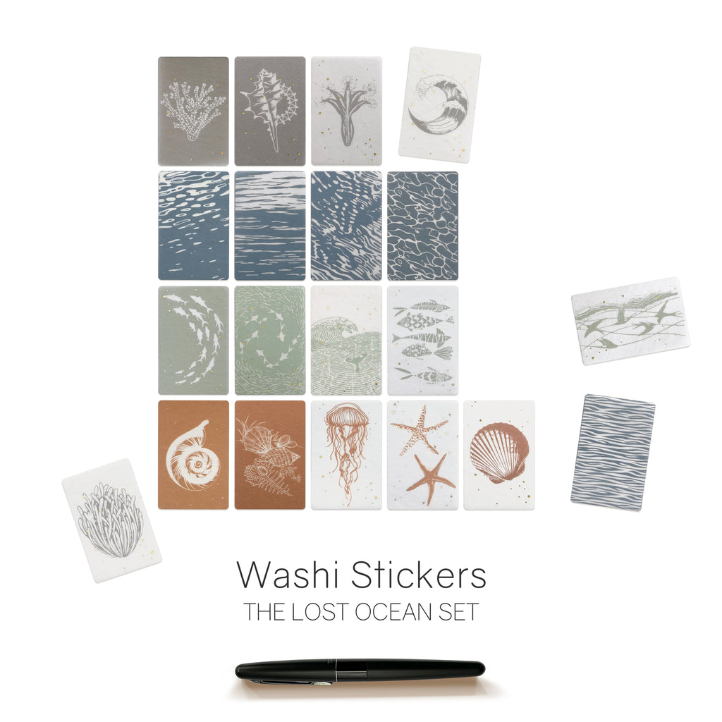 Lost Ocean Washi Sticker Flakes for Planners, Notebooks, Bullet Journals and Diaries.  Semi Transparent.  Sea and Ocean Life. Available at Wonderland 222